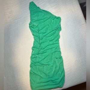 Light Green One Shoulder Ruched Sleeveless Bodycon Mini Short Dress Size Medium